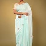 Sky Blue Viscose Chiffon Saree | All-Over Real Butta Work | Jaipurio Designer Collection